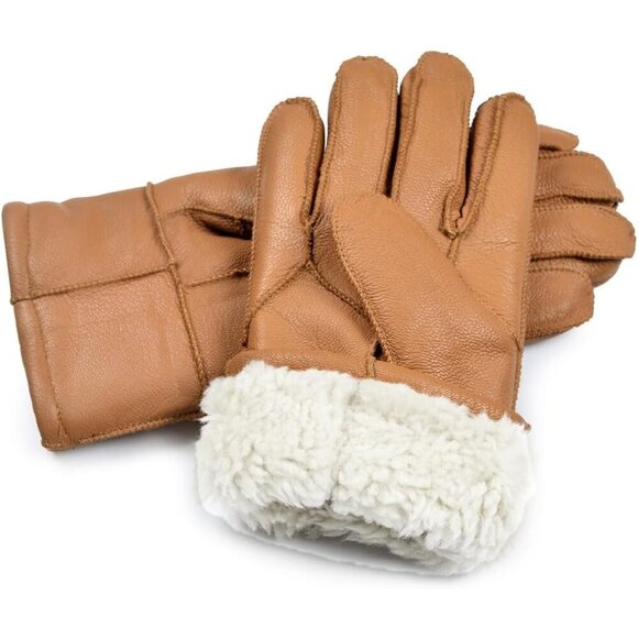 Harssidanzar Men's Winter Leather Gloves, Sheepskin, Warm, Shearling Lined, SM04 - Picture 2 of 8